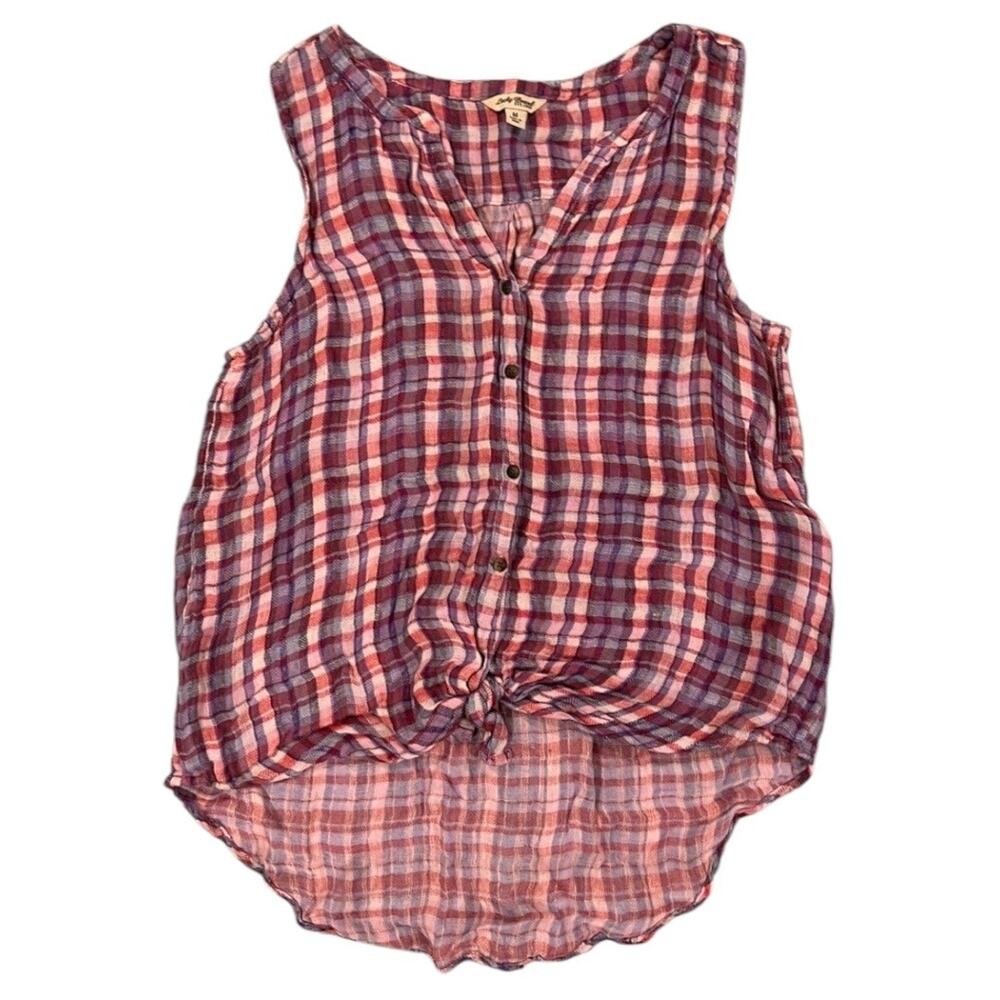Lucky Brand Pink Plaid Tank Top Blouse